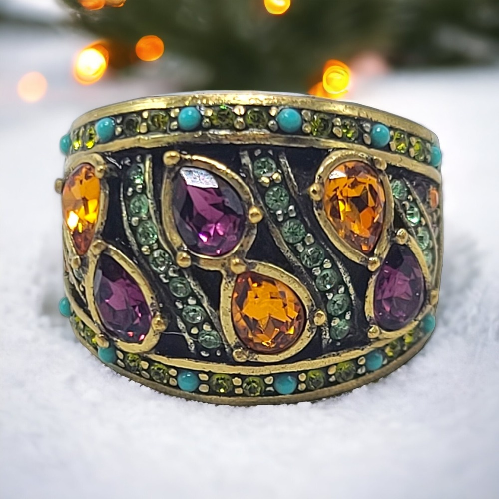 HEIDI DAUS Statement Ring Size 11.5 Swarovski Crystals Dome Multicolored